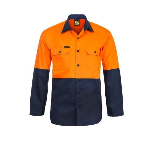 Picture of WorkCraft, Lightweight Hi Vis Two Tone Long Sleeve Vented Cotton Drill Shirt